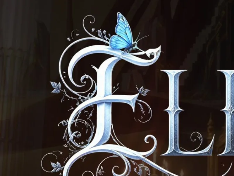 Detalle de la portada de Elena: la mariposa azul sobre la letra E.